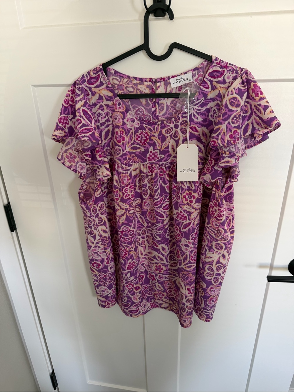Wonderly Purple Floral Ruffle Sleeve Blouse